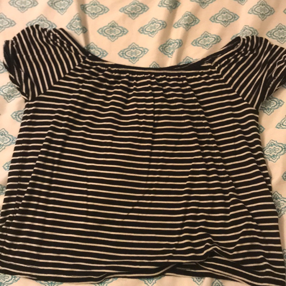 black and white off the shoulder shirt
